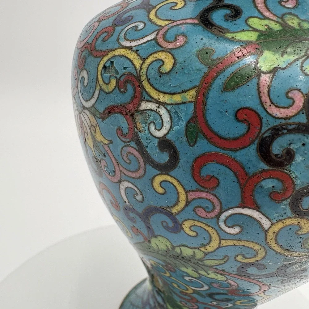 Vintage Mid‎ 19th Century Chinese Cloisonné Vase Multicolor Intricate Design 8